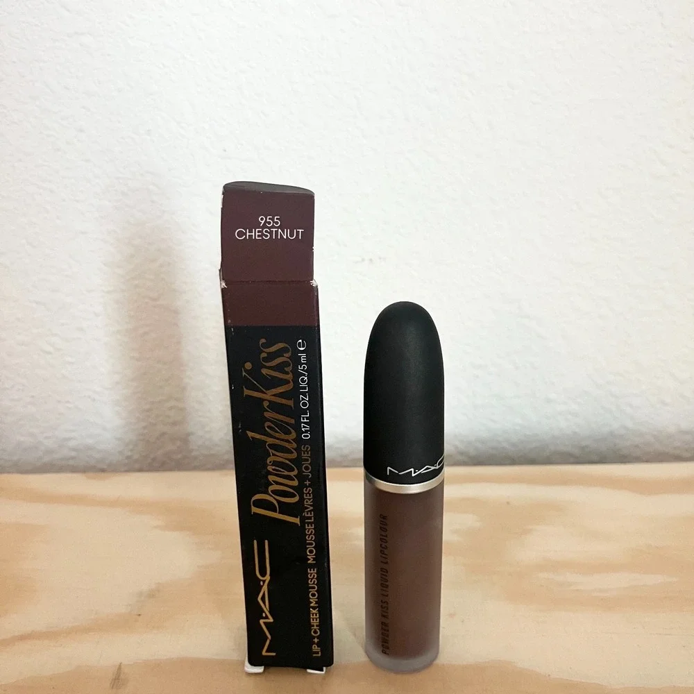 Mac Powder Kiss Liquid Lipcolour CHESTNUT #955 - Full Size 5mL / 0.17 Oz